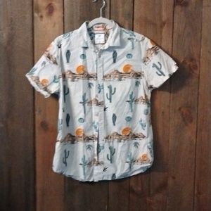 Men's Denim & Flower Button Down Shirt Cactus Print